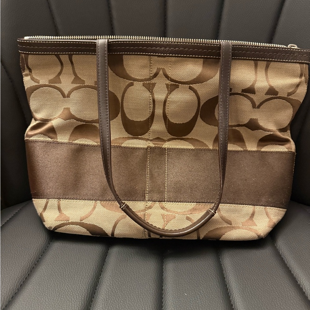 Coach Brown Signature Canvas Shoulder Tote